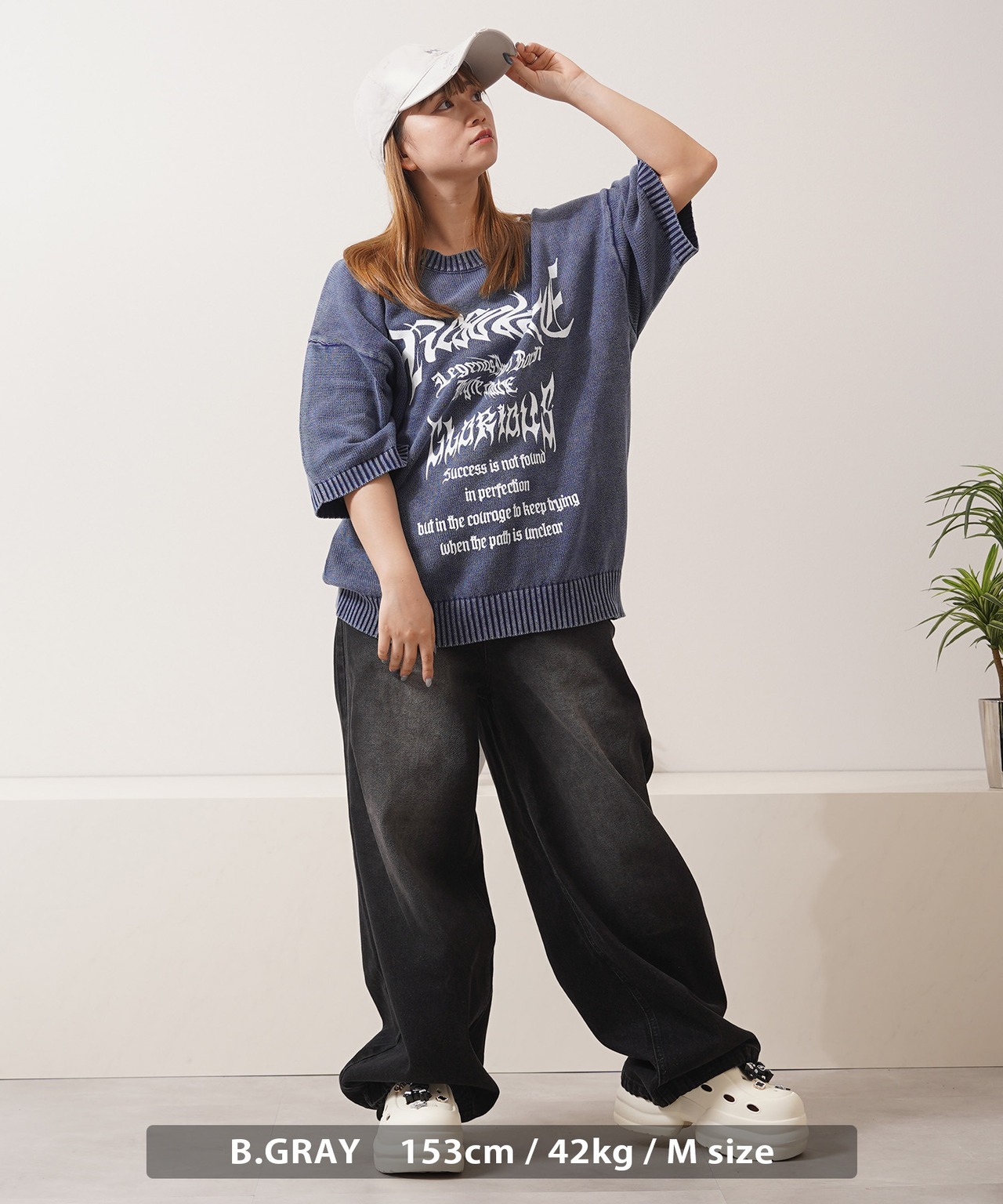 ◆ウォッシュ加工 半袖 サマーニット◆wi-320514