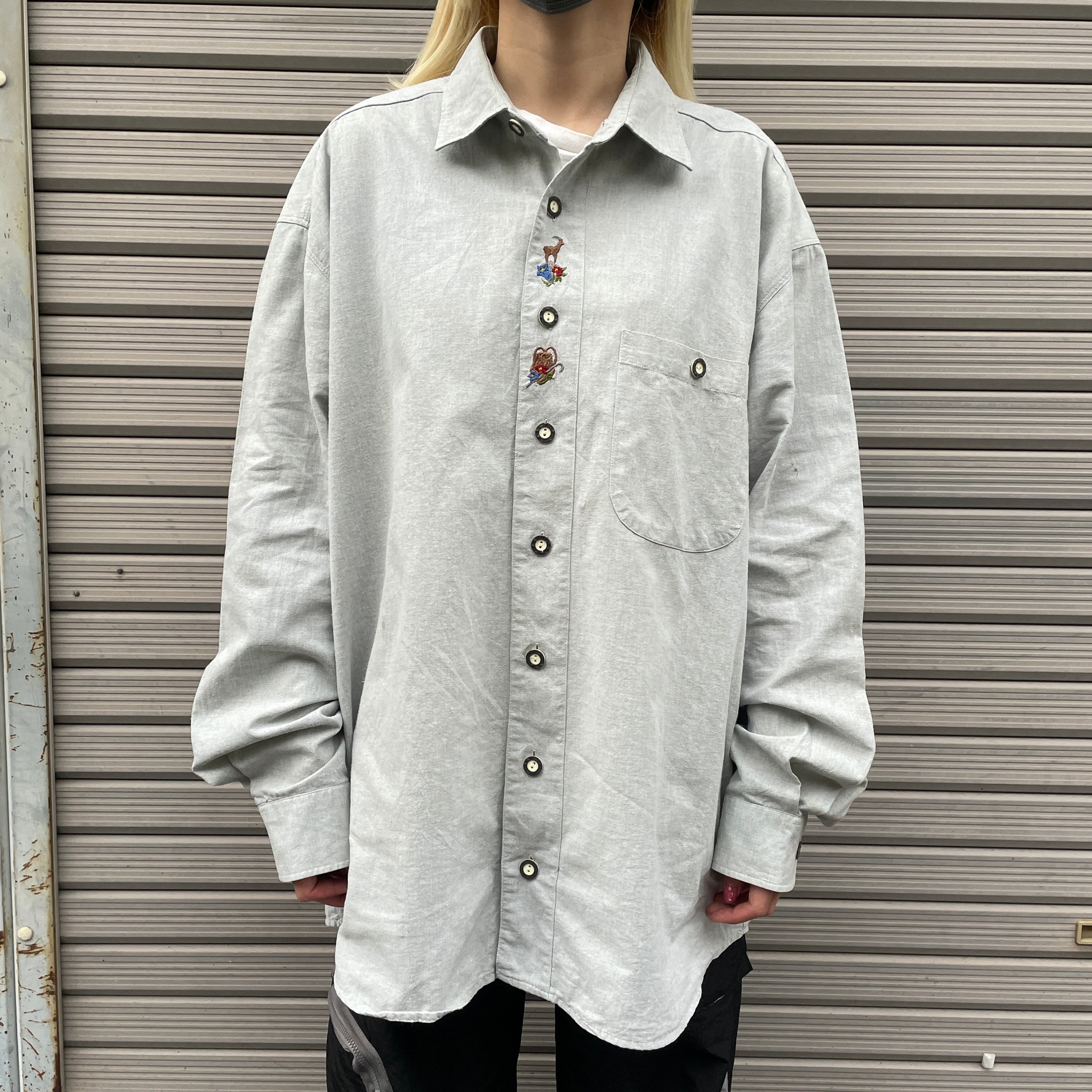 Jean Chatel 刺繍デザイン 長袖 チロリアンシャツ メンズXL ユーロ 