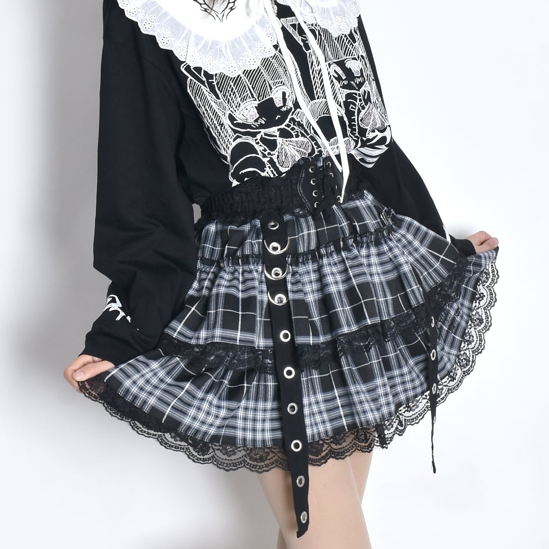 2/5新カラー追加！】サブカル刺繍☆チェックハトメティアードスカート