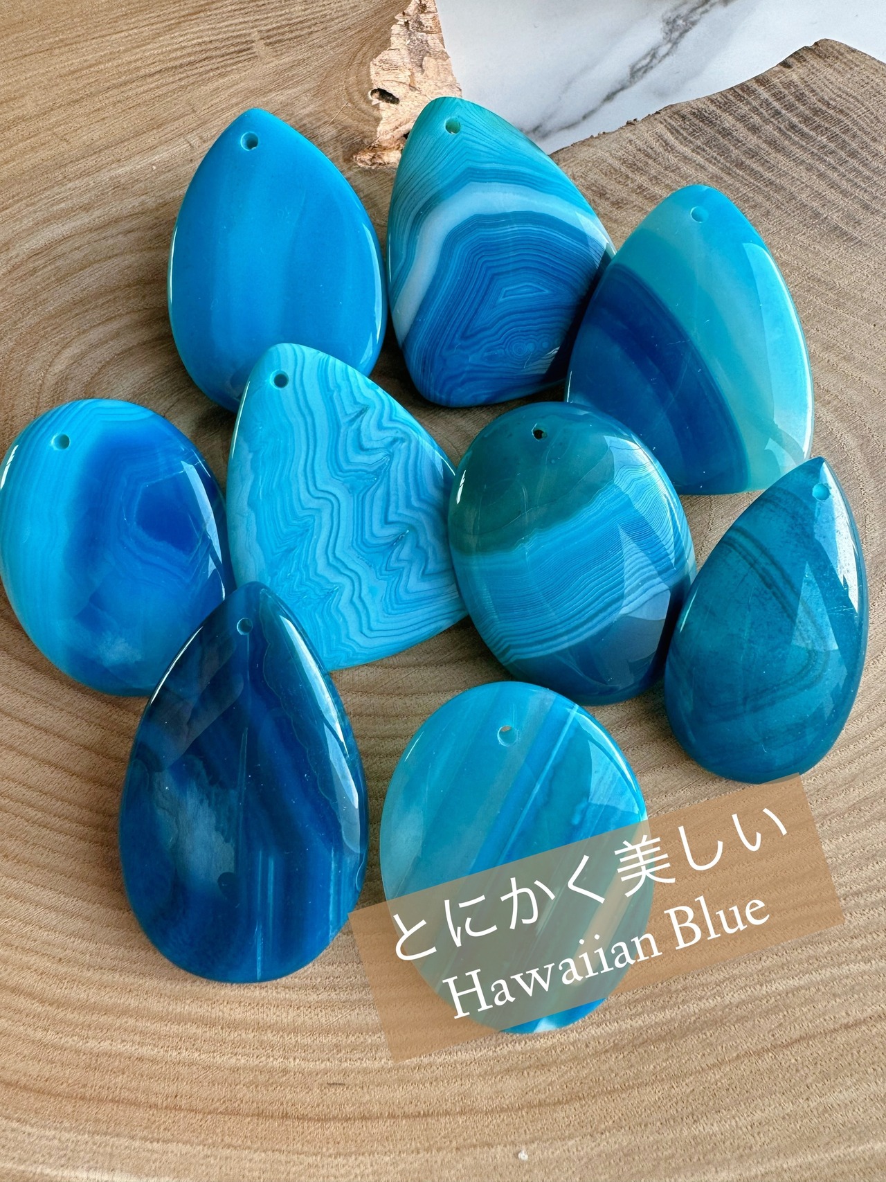 Hawaiian Oahu Blue×Plumeria hairaccessory(ハワイアンオアフブルーアゲート天然石×プルメリアヘアゴム)