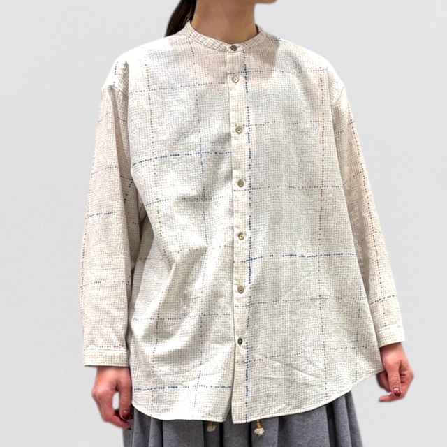 nume cotton viera dot print stand collar shirt