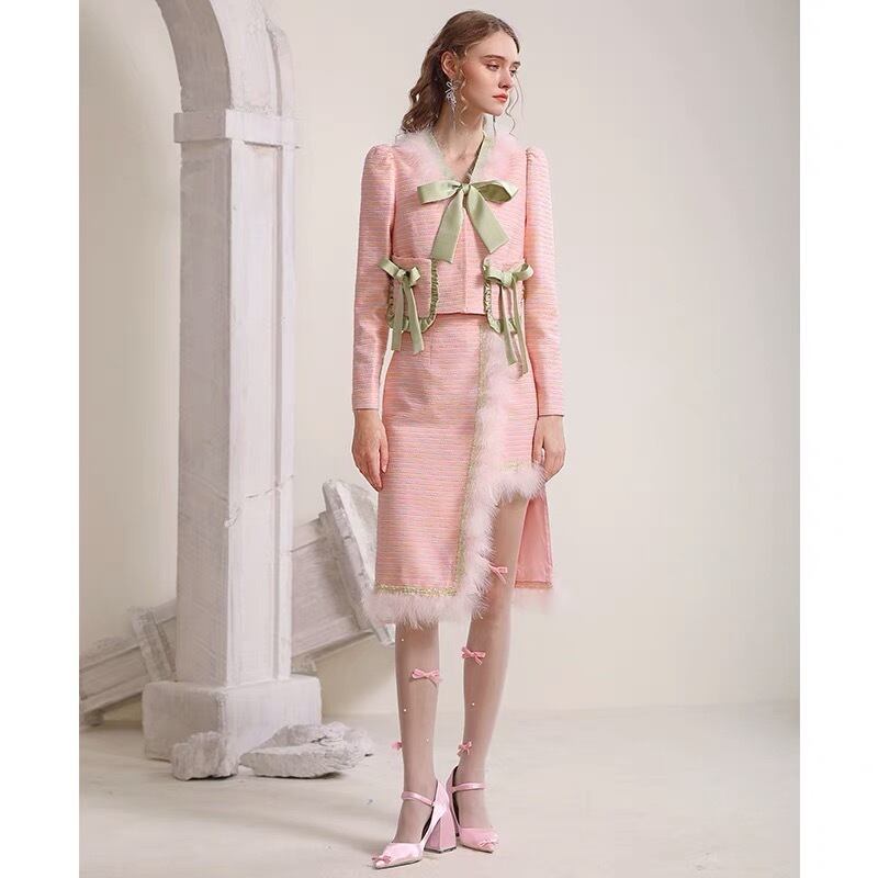 ピンク ツイード風 セットアップ ウサ耳付き