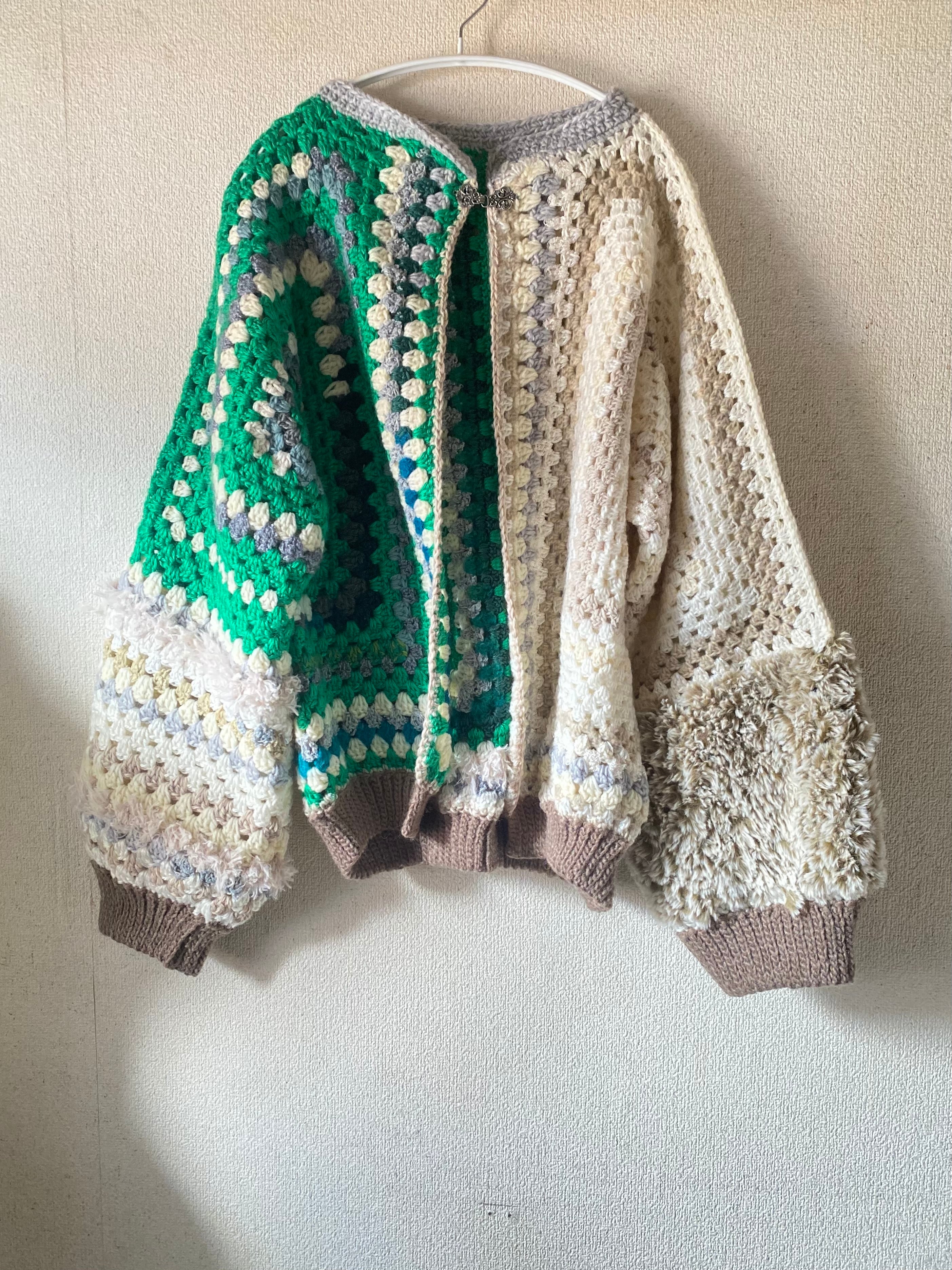 A lovely hand-knitted cardigan with a granny hexagon motif