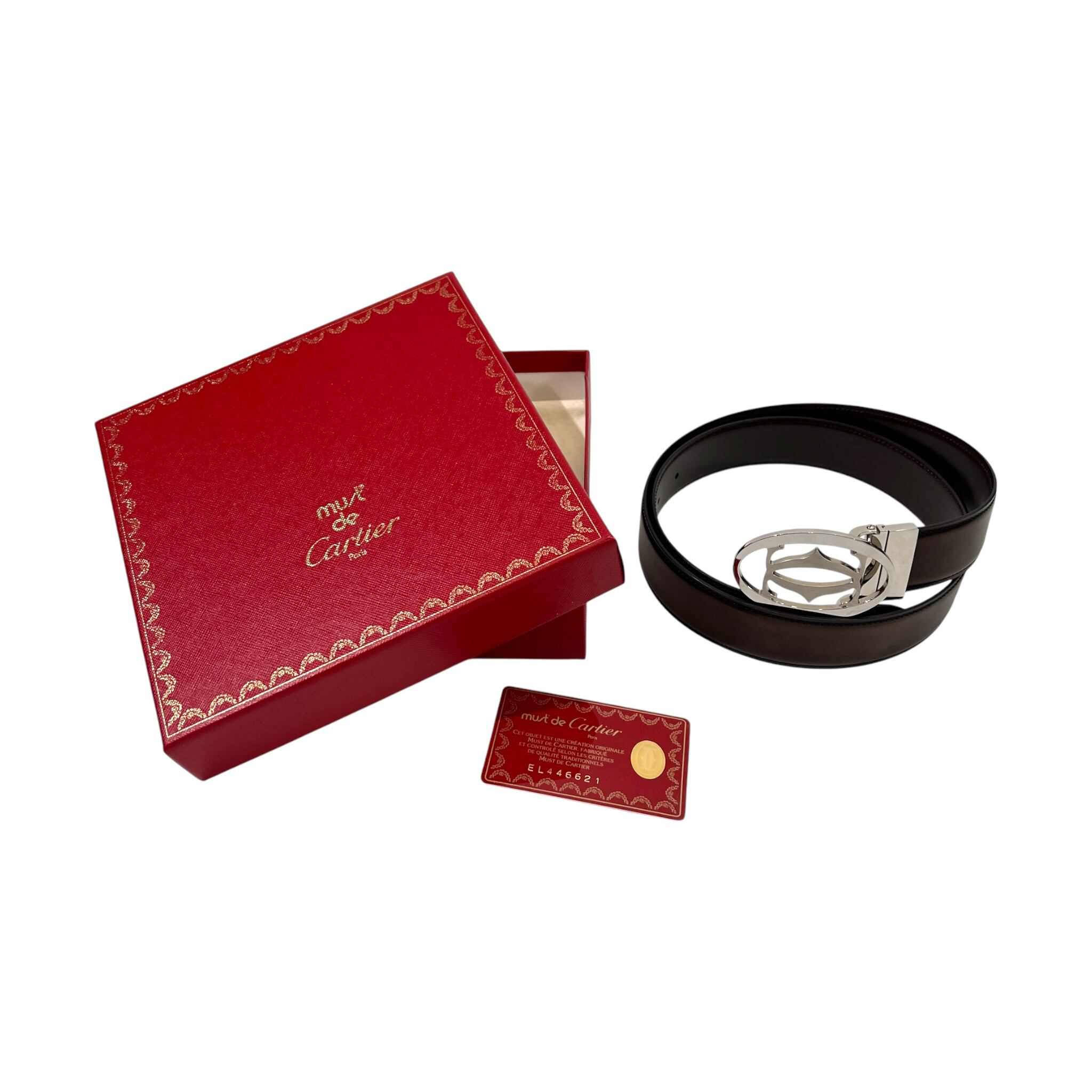 Cartier must de Cartier カルティエ レザー ベルト 光沢ブラウン 