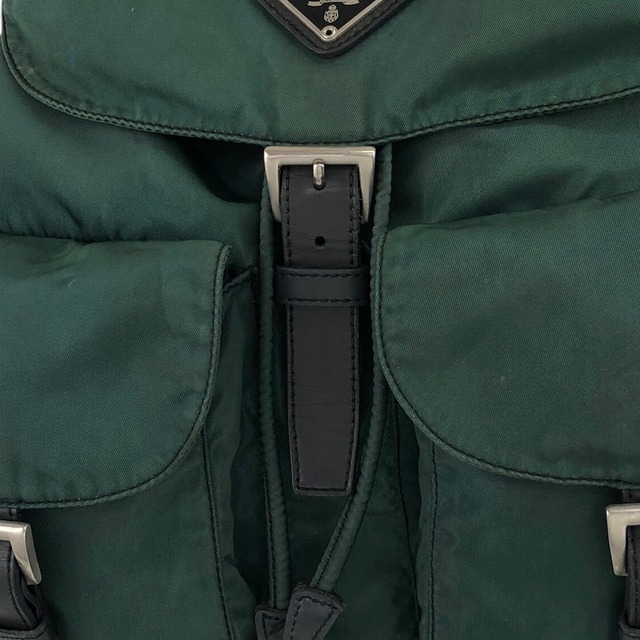 PRADA プラダ バックパック グリーン トライアングルロゴ ナイロン ダブルポケット B2811F vintage ヴィンテージ オールド j7fkn5