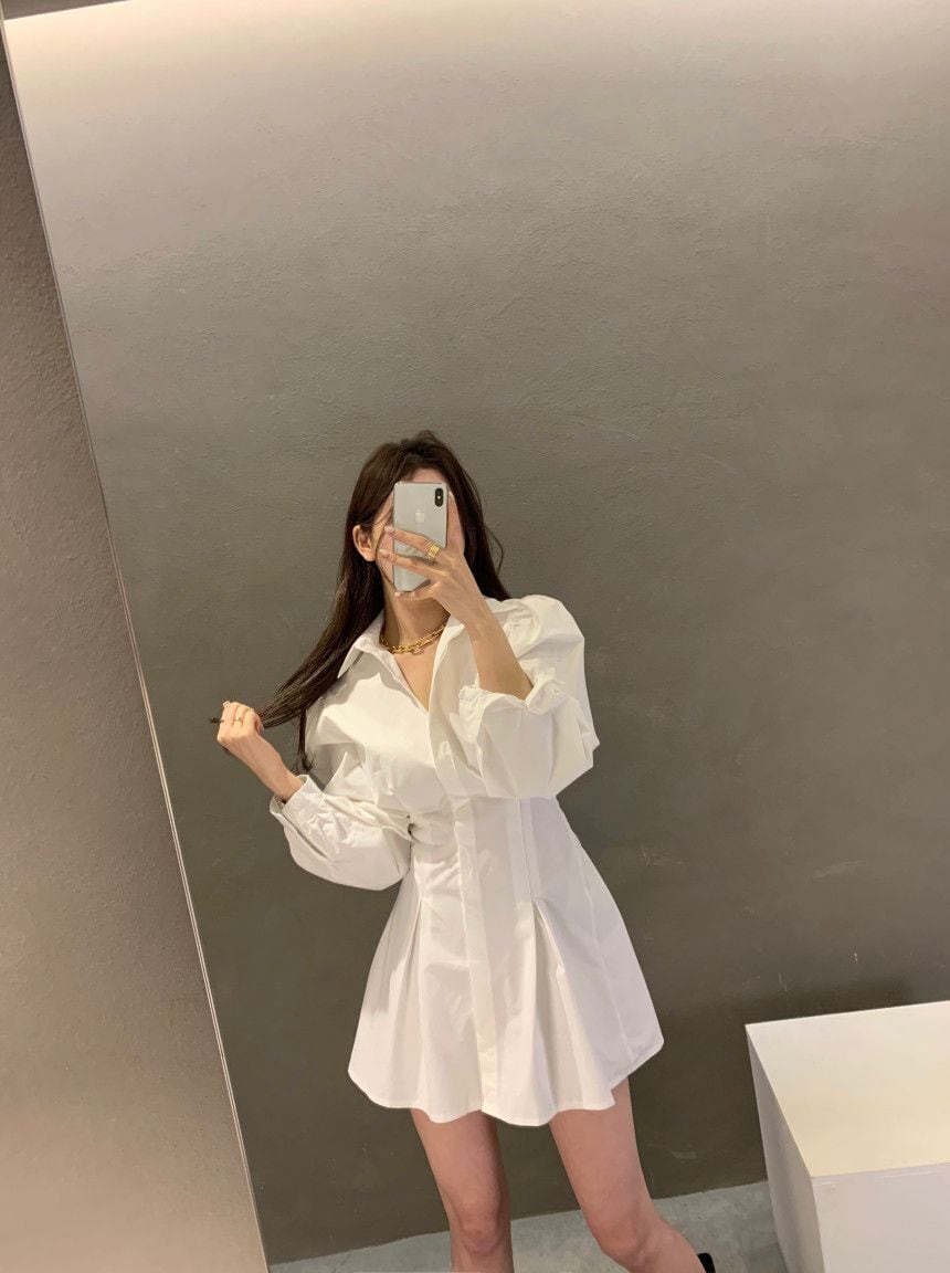 ワンピース シャツ 白シャツ ミニ ミニ丈 ショート ショート丈 袖あり