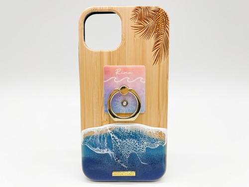 Beach side/wood×resin deep blue wave case(bamboo)