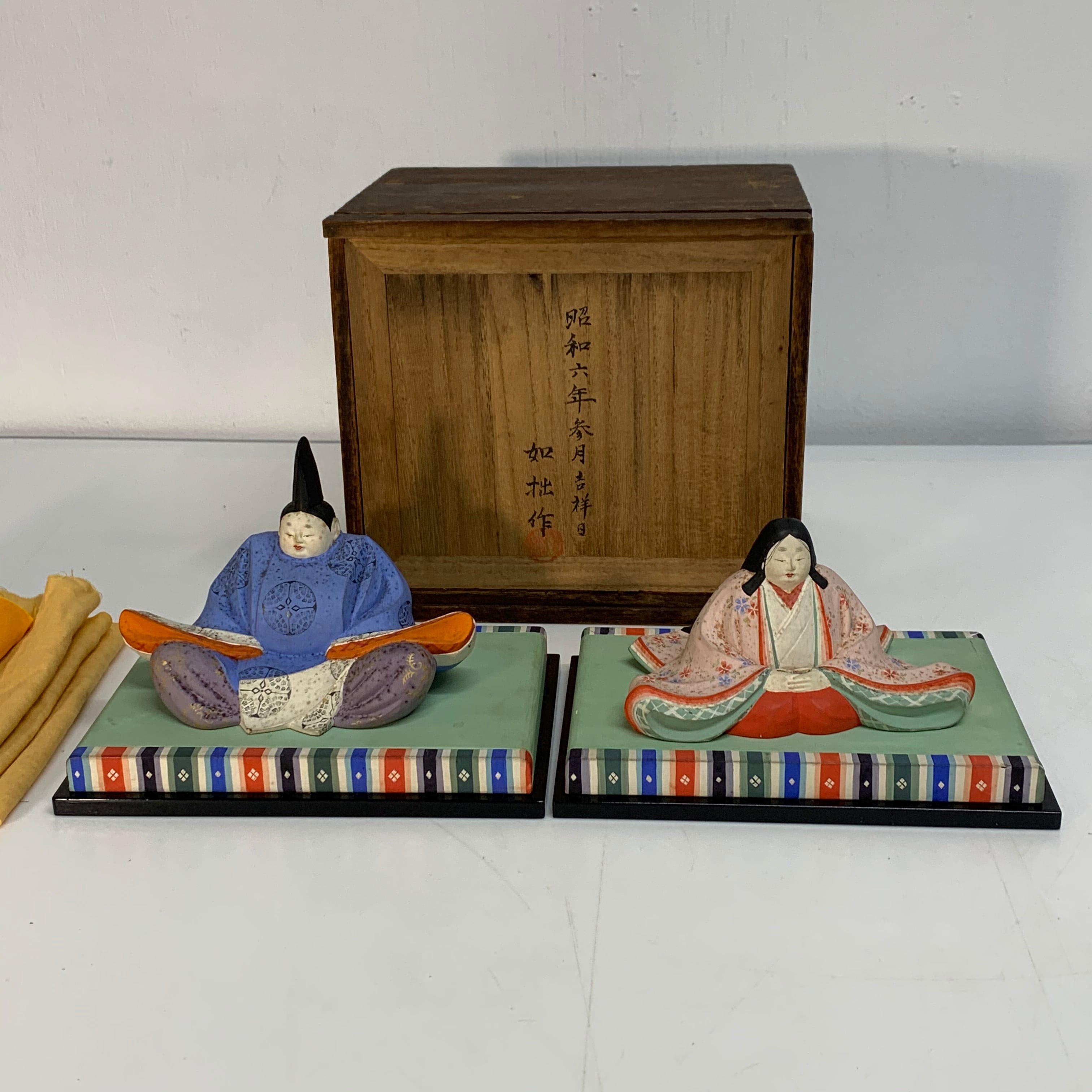 【断捨離　最終価格】昭和初期　ひな人形 昭和初期 木彫、彩色 西山如拙作 雛人形 おひな様 共箱 昭和六年 共箱
