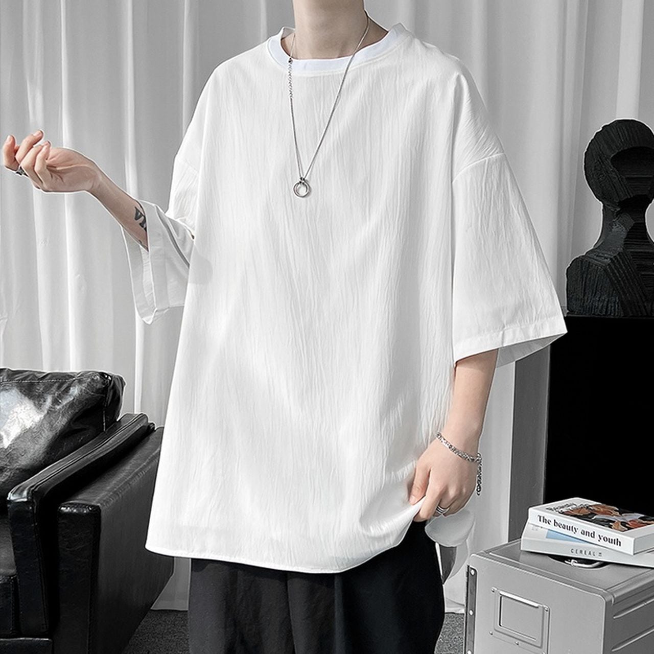 Plain slit short sleeve T-shirt(MT1207)
