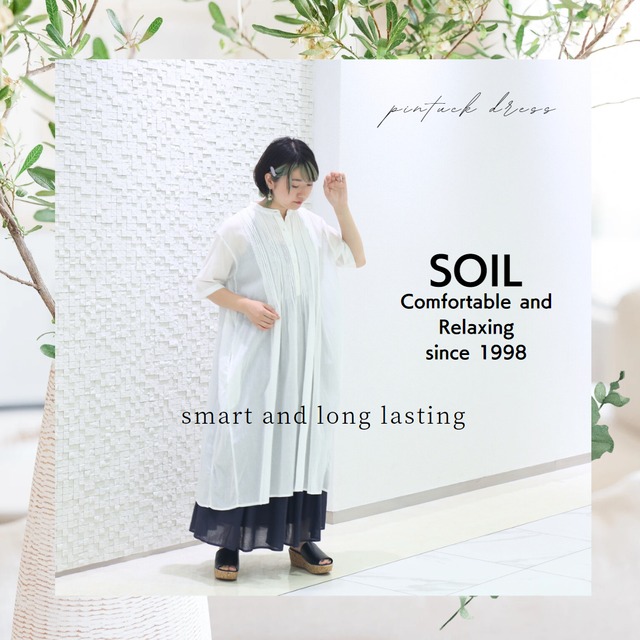 SOIL/NSL22033 (ワンピース)ソイル COTTON VOILE BANDED COLLAR S/SL PINTUCK DRESS