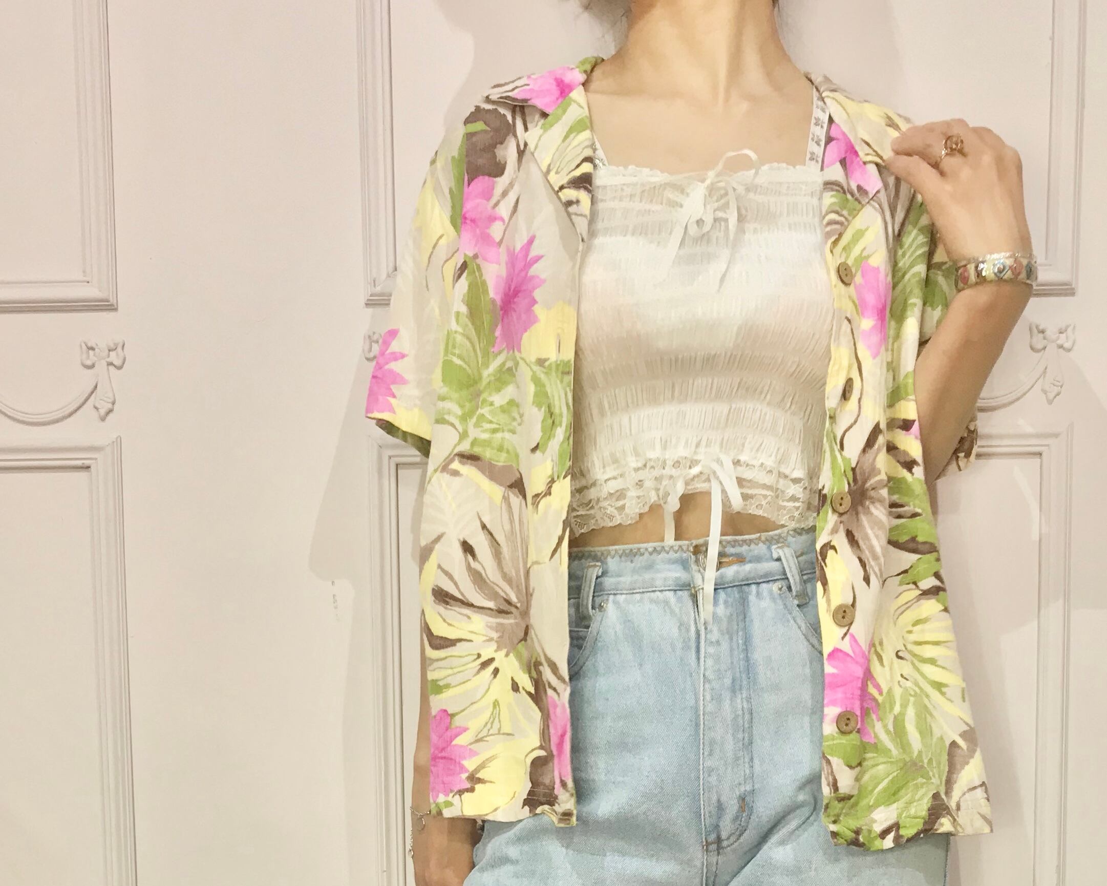 ピンクフラワーリゾートシャツlot20328