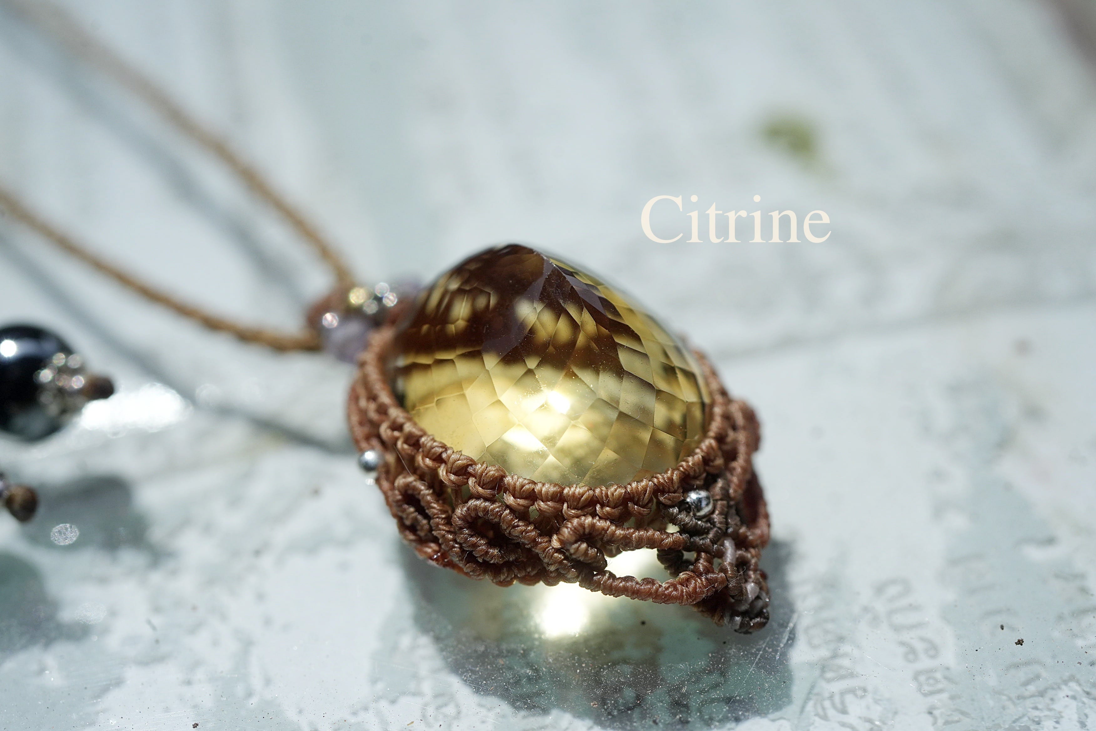 海の渦の金貨★ファセットカット★シトリン マクラメネックレス2188