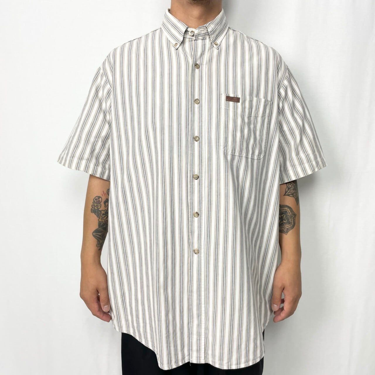 90年代 Carhartt カーハート ストライプ柄 半袖 ボタンダウンシャツ