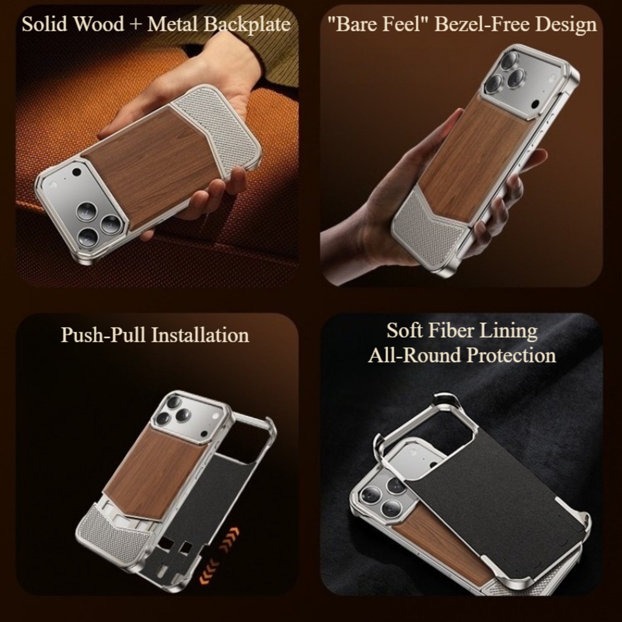 ◆iPhone 17Pro/17Pro Max◆ Wood &Aluminum Slide Phone Cover / ウッド & アルミニウム スライド スマホケース