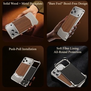 ◆iPhone 17Pro/17Pro Max◆ Wood &Aluminum Slide Phone Cover / ウッド & アルミニウム スライド スマホケース
