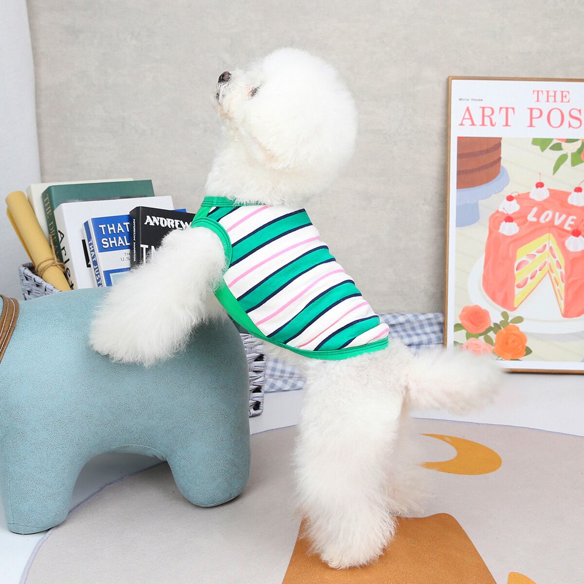 【フリーサイズ】 さわやかストライプ 春夏用 ペット服