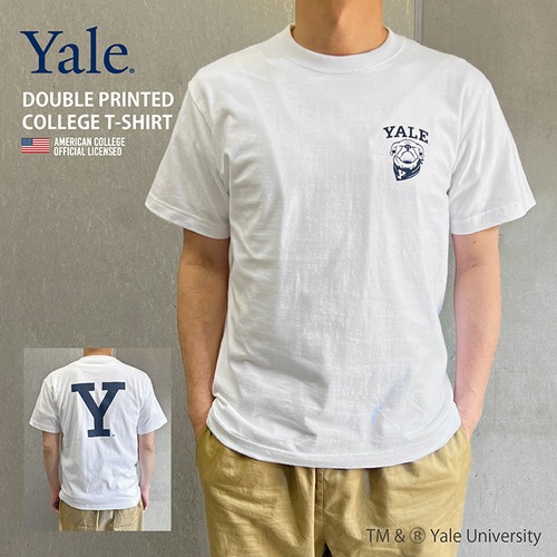 YALE イェール DOUBLE PRINTED COLLEGE T-SHIRT ホワイト ビッグシルエット カレッジ Tシャツ 5.6oz バックプリントT メンズ レディース カレッジ ロゴ アメカジ スポーツ アイビー リーグ ブランド
