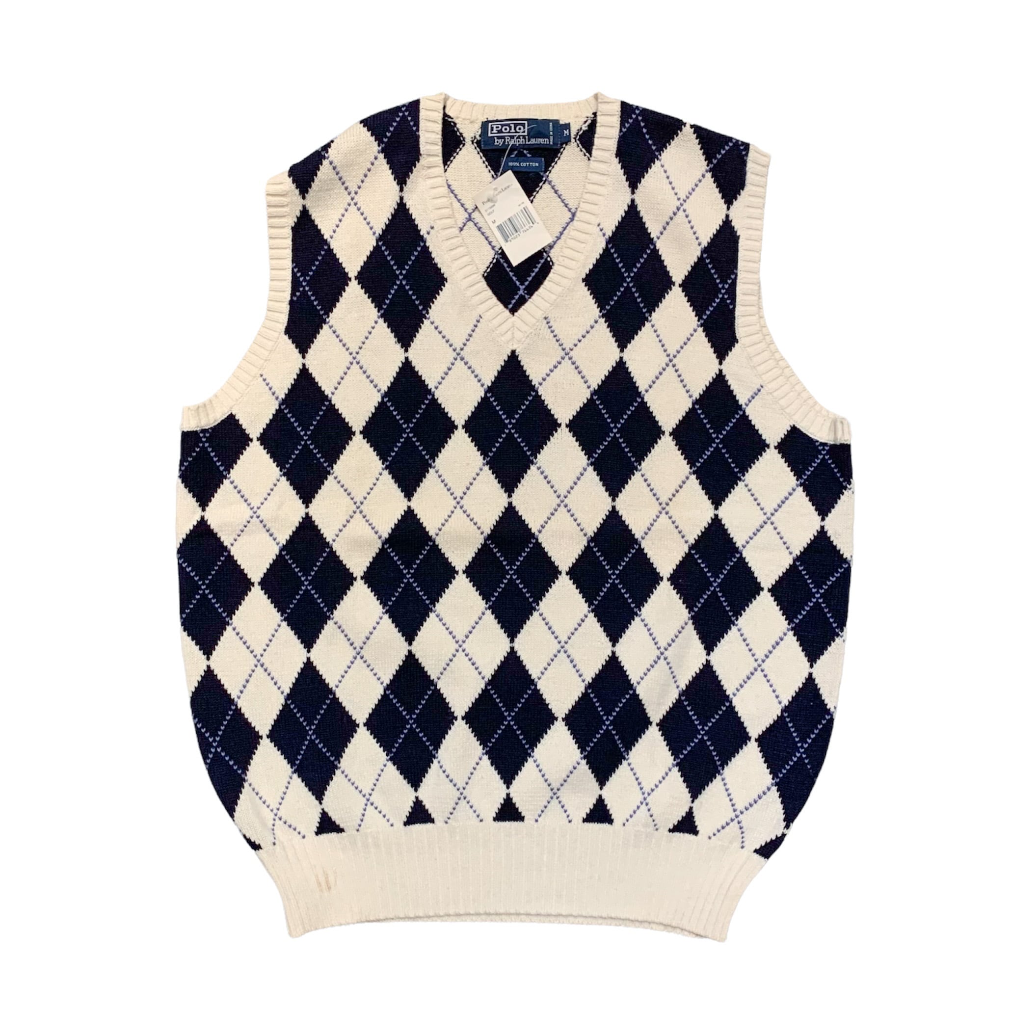 DEADSTOCK 90's POLO Ralph Lauren Argyle Cotton Knit Vest M / ポロ