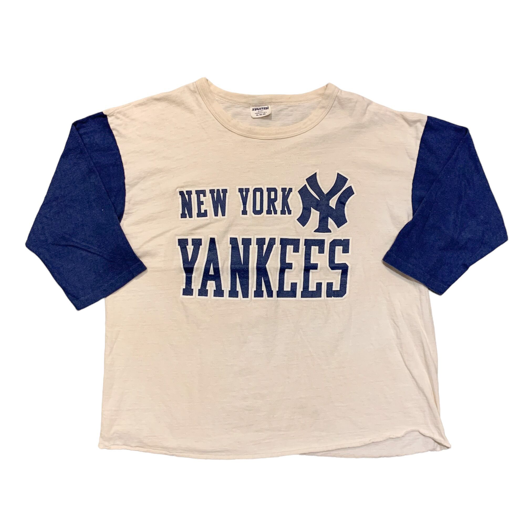 スターター 80s MLB ニューヨーク ヤンキース 刺繍 紺 フットボール T
