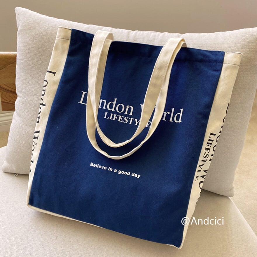 SEASONZ ファッション 油絵風 トートバッグ ANDCICI 帆布 ロンドンロゴ キャンバスバッグ