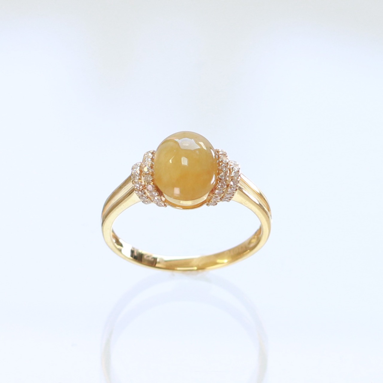黄色翡翠リング K10YG yellow jade side diamond A貨翡翠 jd_rg2050