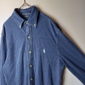 ラルフローレン　デニムライク　ストレッチ　BDシャツ　コットン　刺繍ロゴ　M