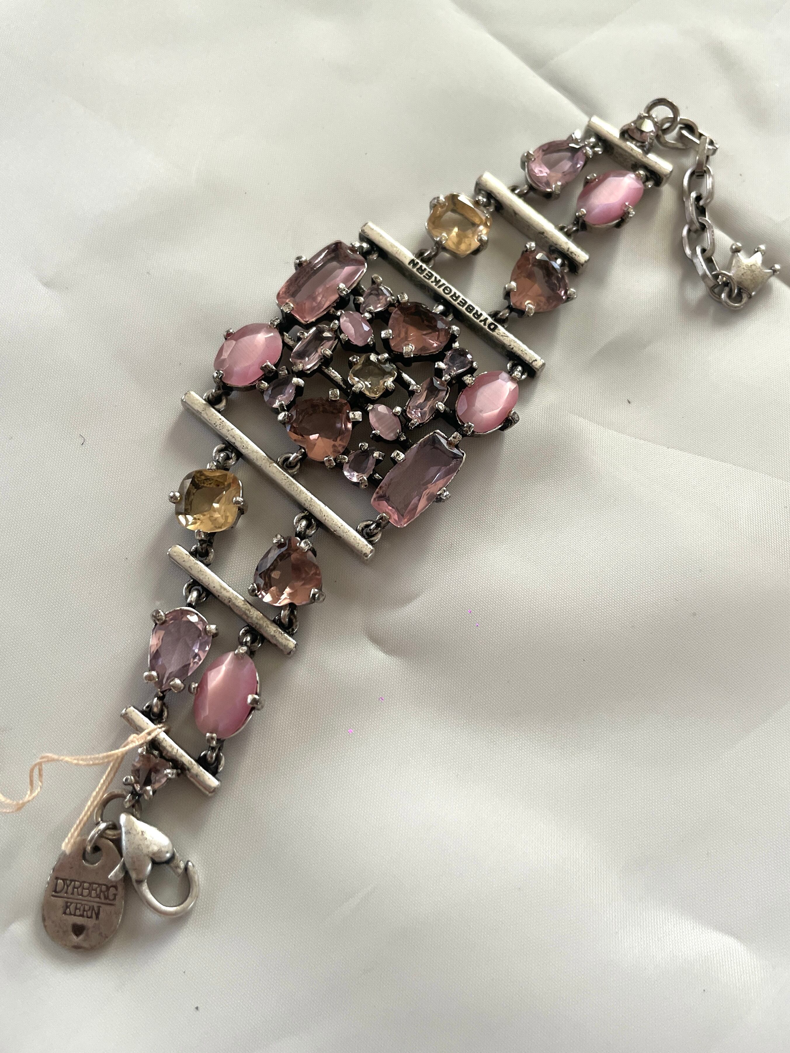 DYRBERG/KERN Multi-Gem Crystal Statement Bracelet, Wide Pink & Purple Stone Layered Cuff