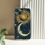 受注生産 iPhoneケース 金色の太陽と白い月の星図柄｜天体図風 STAR026B