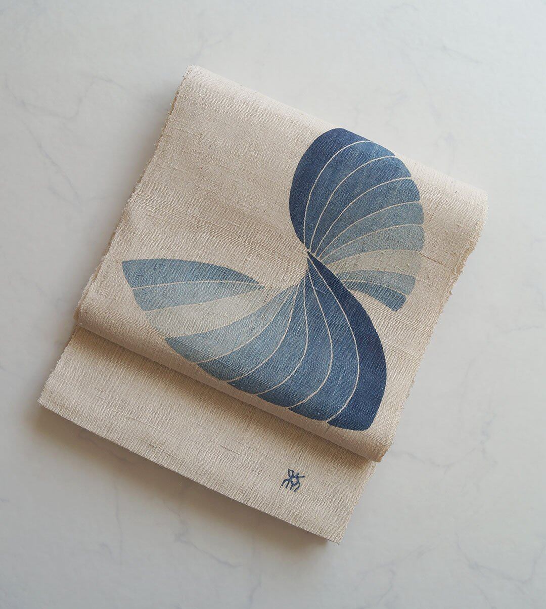 【なごや帯】生成り色地 抽象柄 八寸紬なごや帯