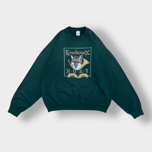 FRUIT OF THE LOOM 90s USA製 XXL ビッグサイズ スウェットシャツ トレーナー ロゴ アニマルプリント キツネ ディープグリーン SWEATSHIRTS US古着