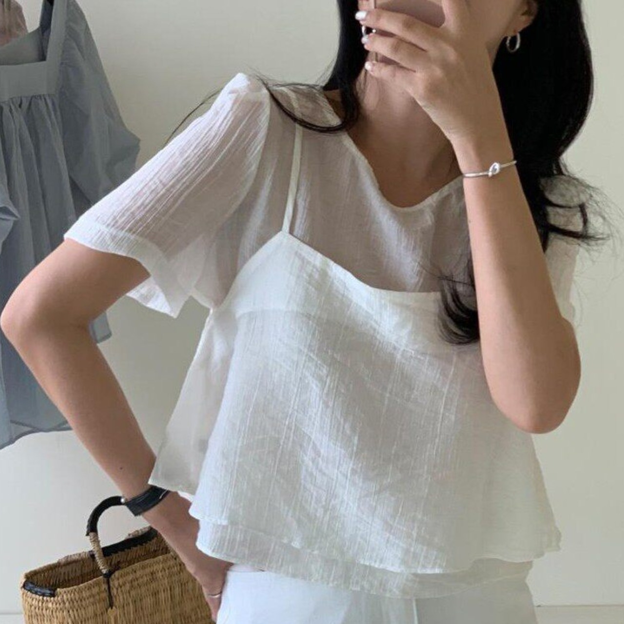 シャツ×キャミレイヤードセット　全3色　 00068