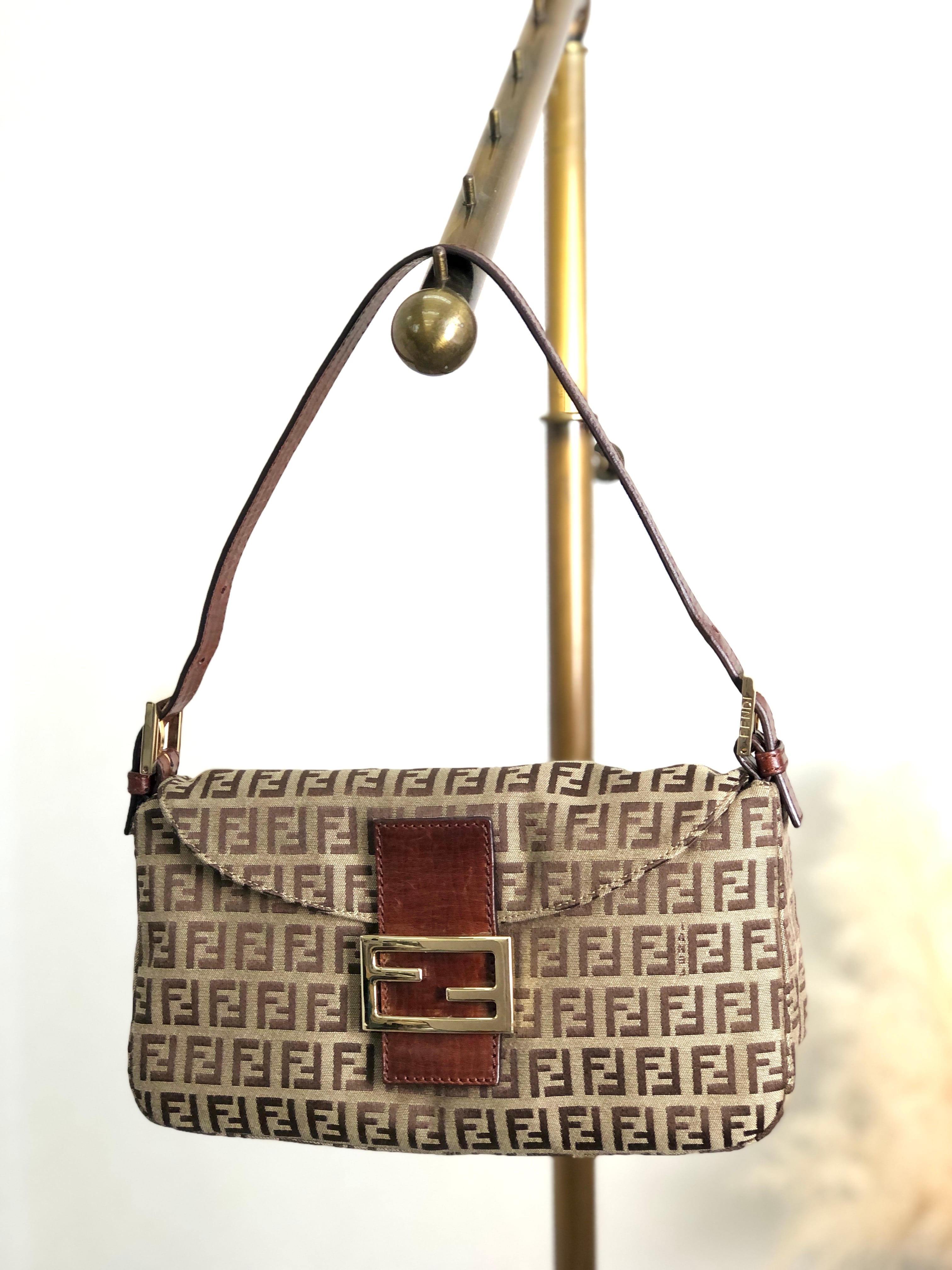 FENDI フェンディ ズッキーノ ハンドバッグ ブラウン ジャガード 
