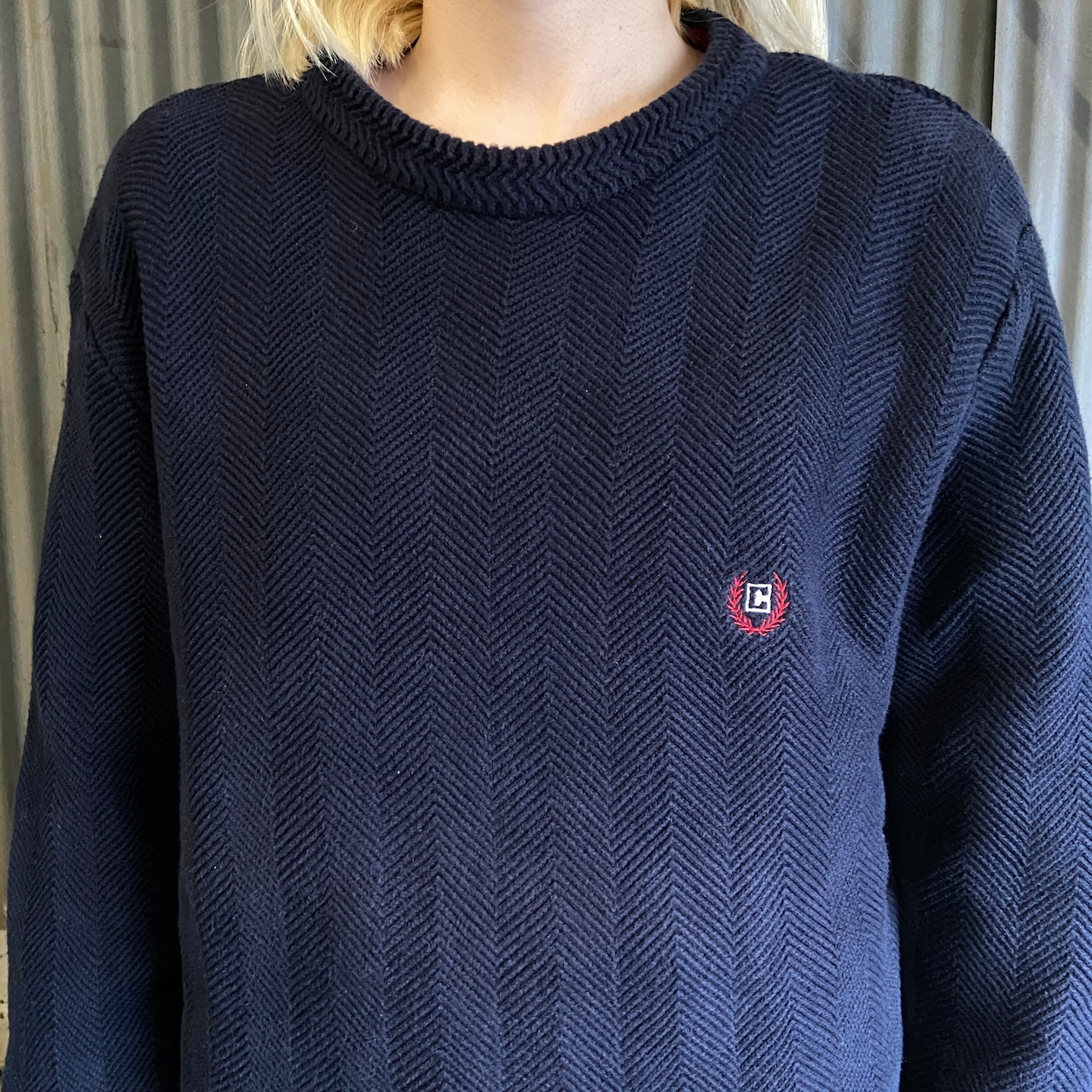 CHAPS チャップス ワンポイントロゴ刺繍 コットンニットセーター 