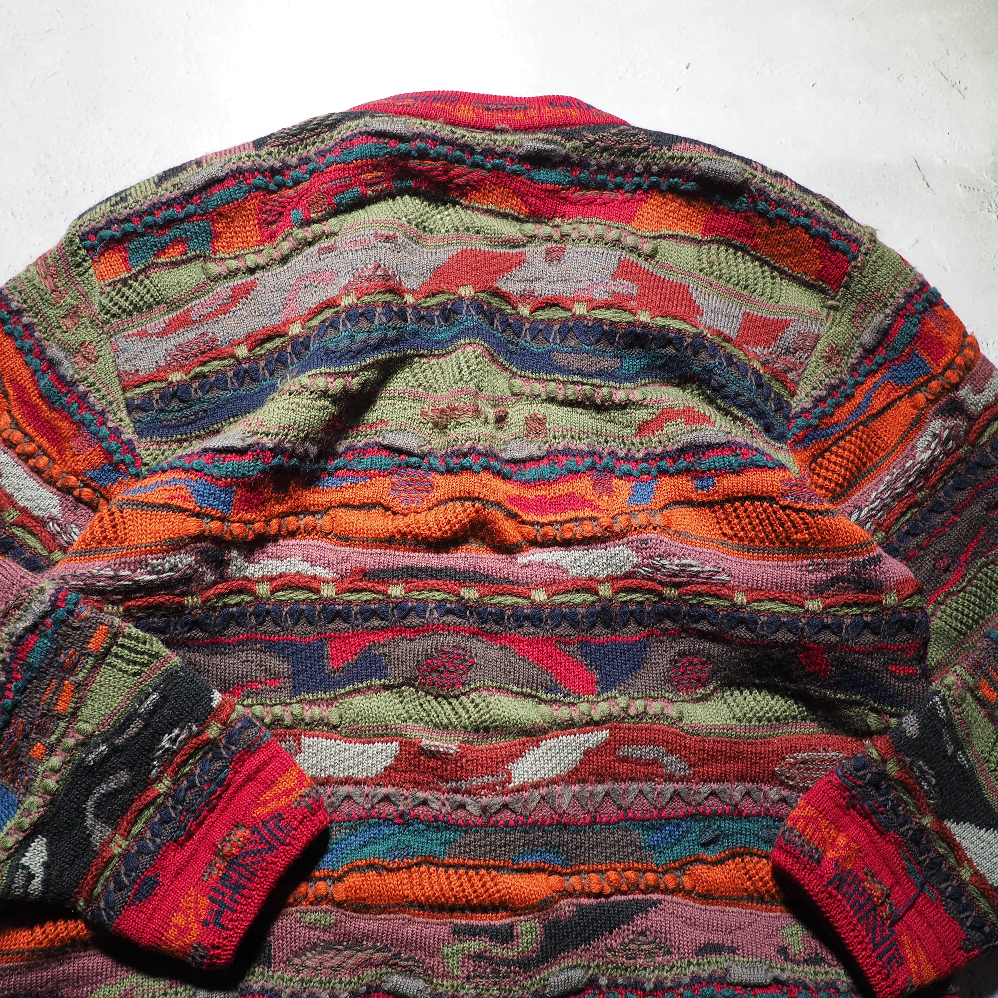 " COOGI " Richly multi color Embbossed vintage loose 3D knit cardigan