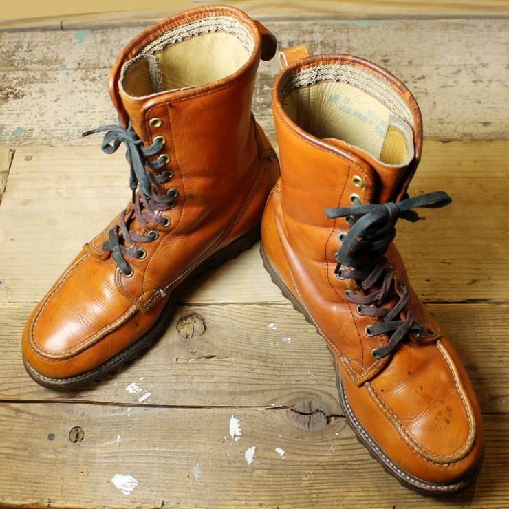 50s 60s KNAPP ナップ レザー ワーク ブーツ メンズ 28cm相当 シャークソール ライトブラウン RIPPLE SOLE USA製  古着 USED　091319aw106