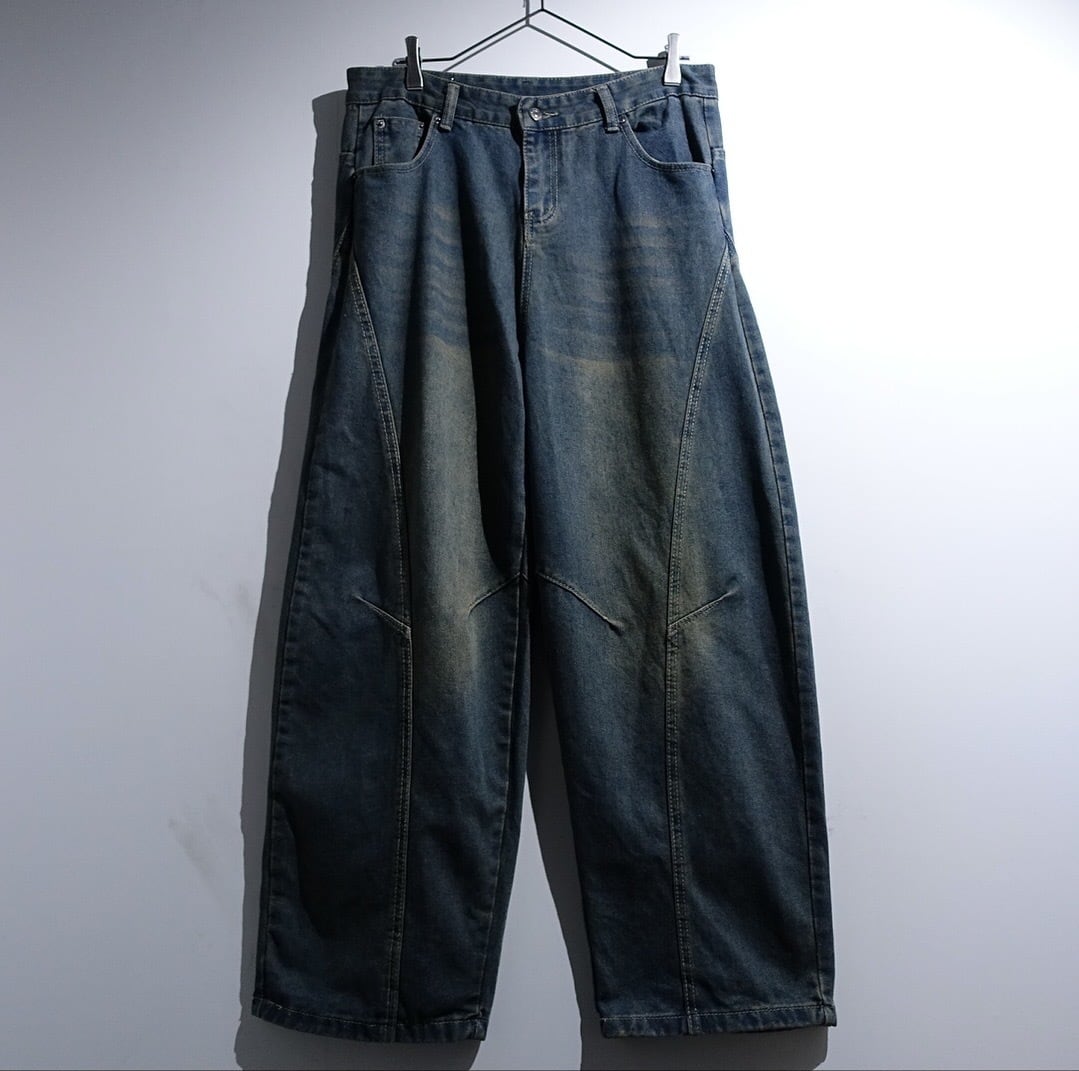 Aging Process 3D Cut Wide Denim Pants