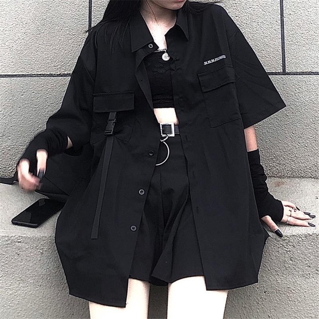 完売再入荷　サブカル系参戦服｜全身黒で現場最強 チェーン×プリーツ3点即コーデ｜天使と悪魔