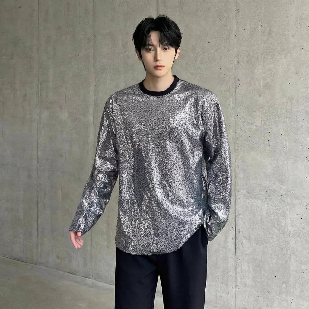 スパンコール刺繍 長袖Tシャツ D11522