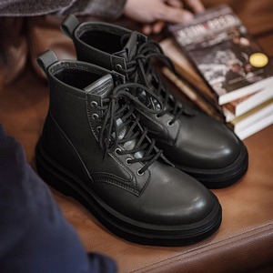 Black Split Leather Thick Sole Boots / ブラック スプリットレザー シック ソール ブーツ
