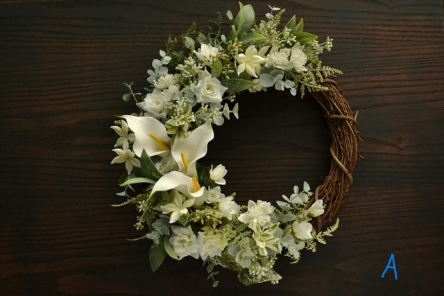 ホワイト・グリーン/アーティフィシャルフラワーリース