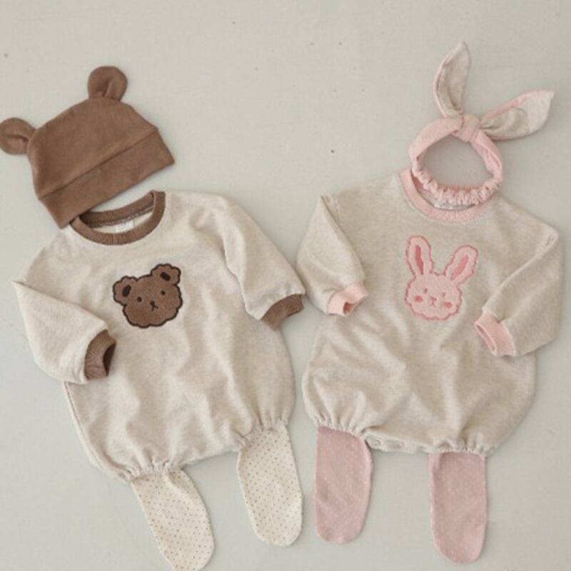 【BABY】クマORウサギ柄長袖ロンパース 全2色
