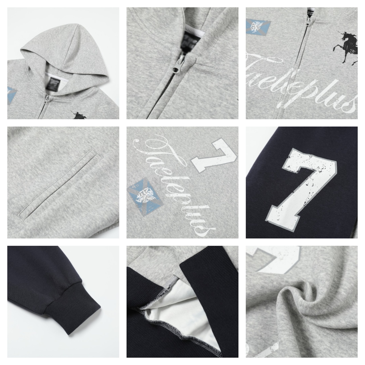 VINTAGE ストリート カラーブロックスリーブジップパーカー T2007