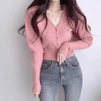 Cropped V-Neck Knit Cardigan