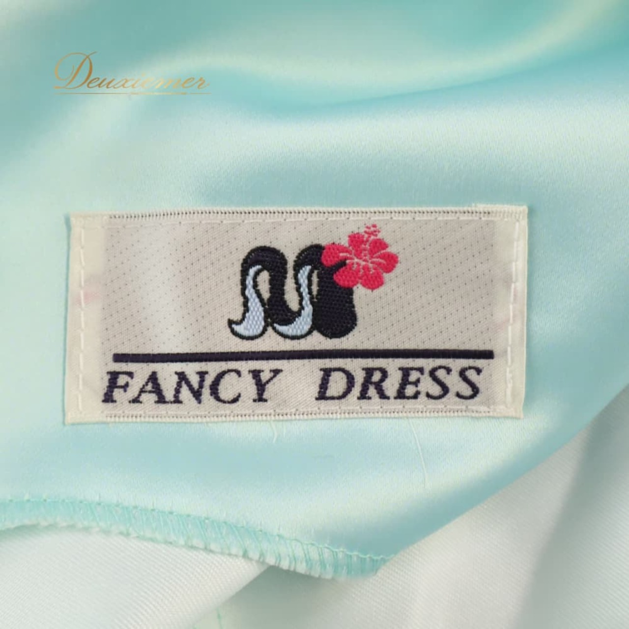 フラダンス 衣装 FANCY DRESS ファンシードレス ワンピース ドレス ブルー系 植物柄 ヤシの木 チュール袖 ハワイアンプリント ハワイアン アロハ フラ ダンス レッスン 練習 長袖 フレアスカート 水色 紺 白 黄 ネイビー系 ホワイト系 イエロー系 華やか さわやか かわいい おしゃれ 上品 大人っぽい