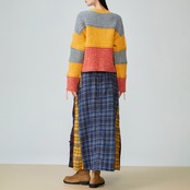 カラーブロックボーダー ニットセーター H0019