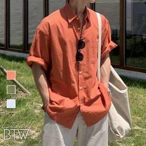 【韓国メンズファッション】リネンサマーシャツ シンプル ベーシック カジュアル 涼しい リゾート 無地 BW2454