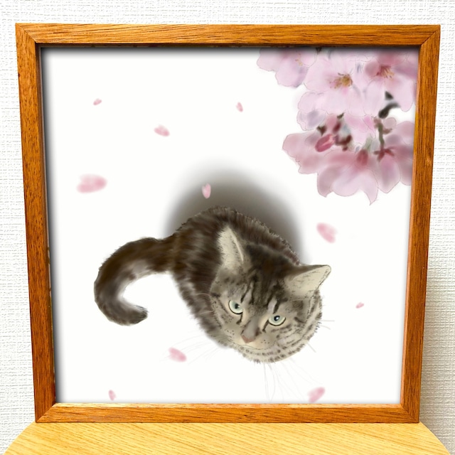 作品 : 桜と猫 絵 絵画 猫 ねこ ネコ キャット cat 動物 アニマル 縁起絵 イラスト アート アートパネル 運気が上がる 縁起画良い ピクチャー 送料無料 インテリア 雑貨 大きい ロココロ  画家 : rune