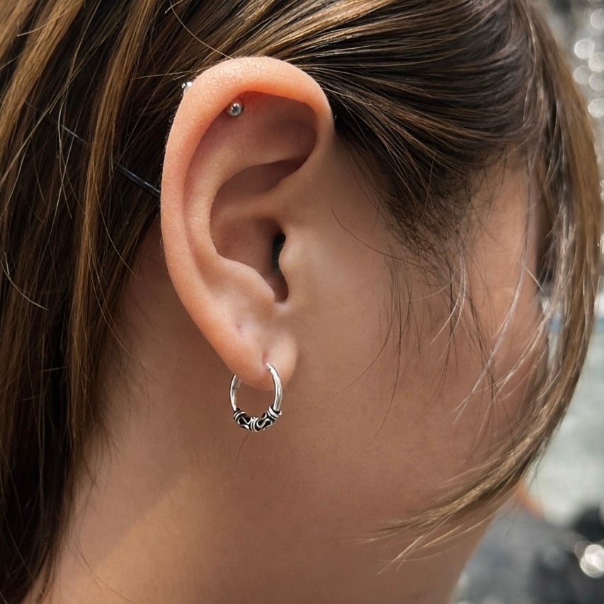 送料無料 シルバー925 フープピアス 両耳用 2個セット 18G 14mm