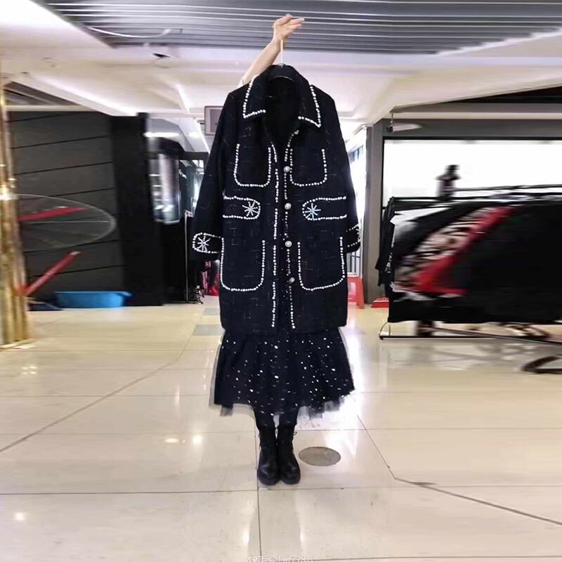 スプリングオータムツィードコート 薄手ドレス 大きめサイズ 春物 秋物 ミックスインファッション10453526889