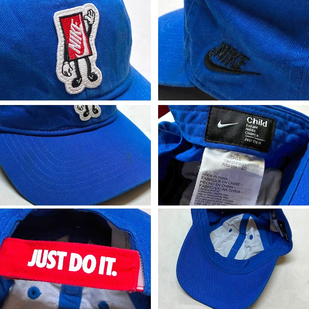【美品】Nike★ベースボールキャップ クリーム/ネイビー 古着 1点物◇子供用ナイキNIKE刺繍ロゴ帽子ベースボールキャップ古着メンズ
